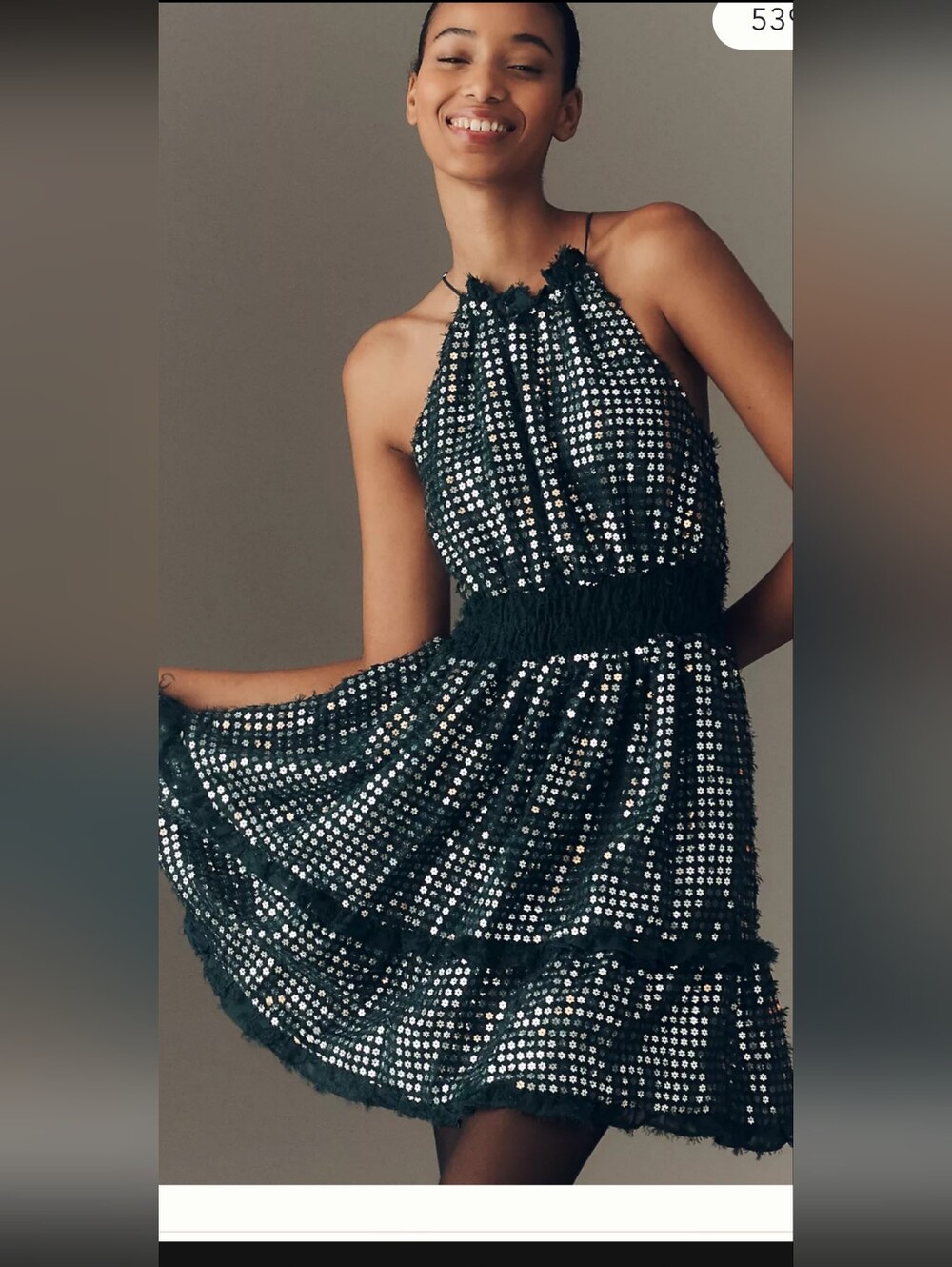 Anthropologie Dark Green Sequined Halter Mini Dress